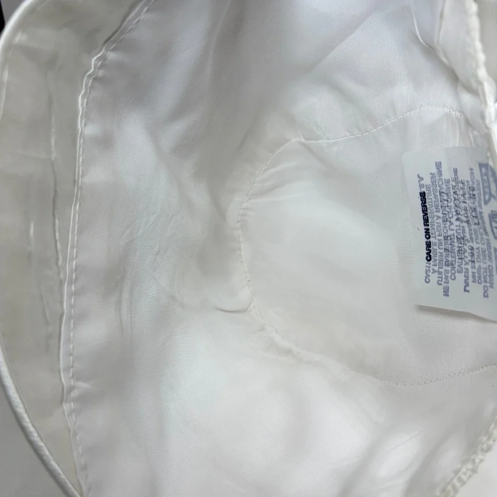 Vintage White Satin Baby Bonnet Lace Trim Ribbon Tie USA Made Large Christening